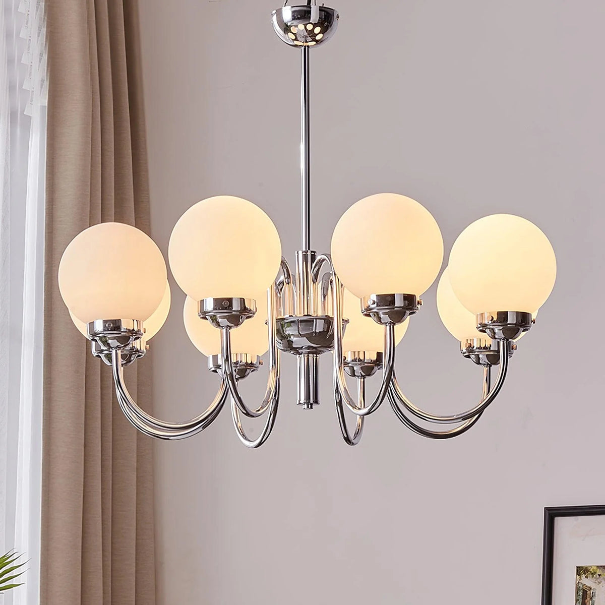 Curved Arm Chrome Globe Chandelier