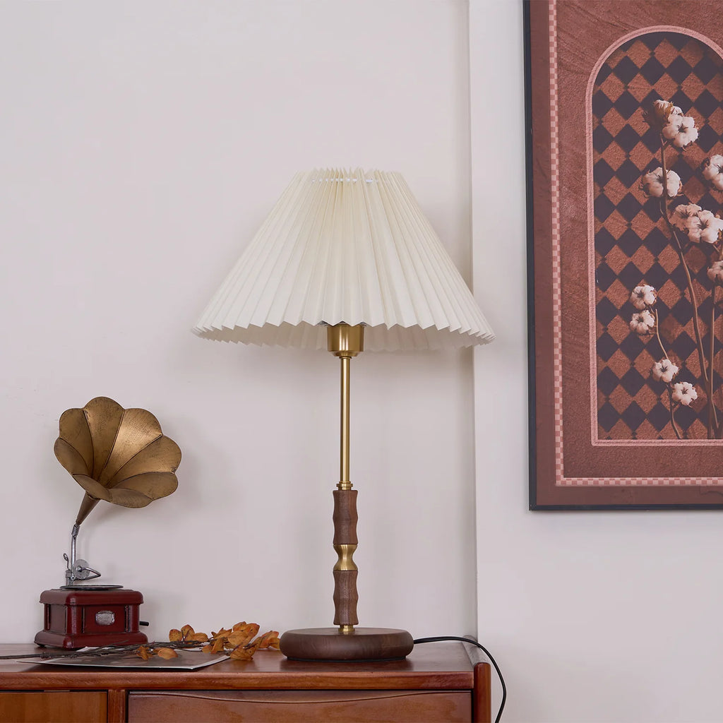 Accordion Pleat Walnut Table Lamp