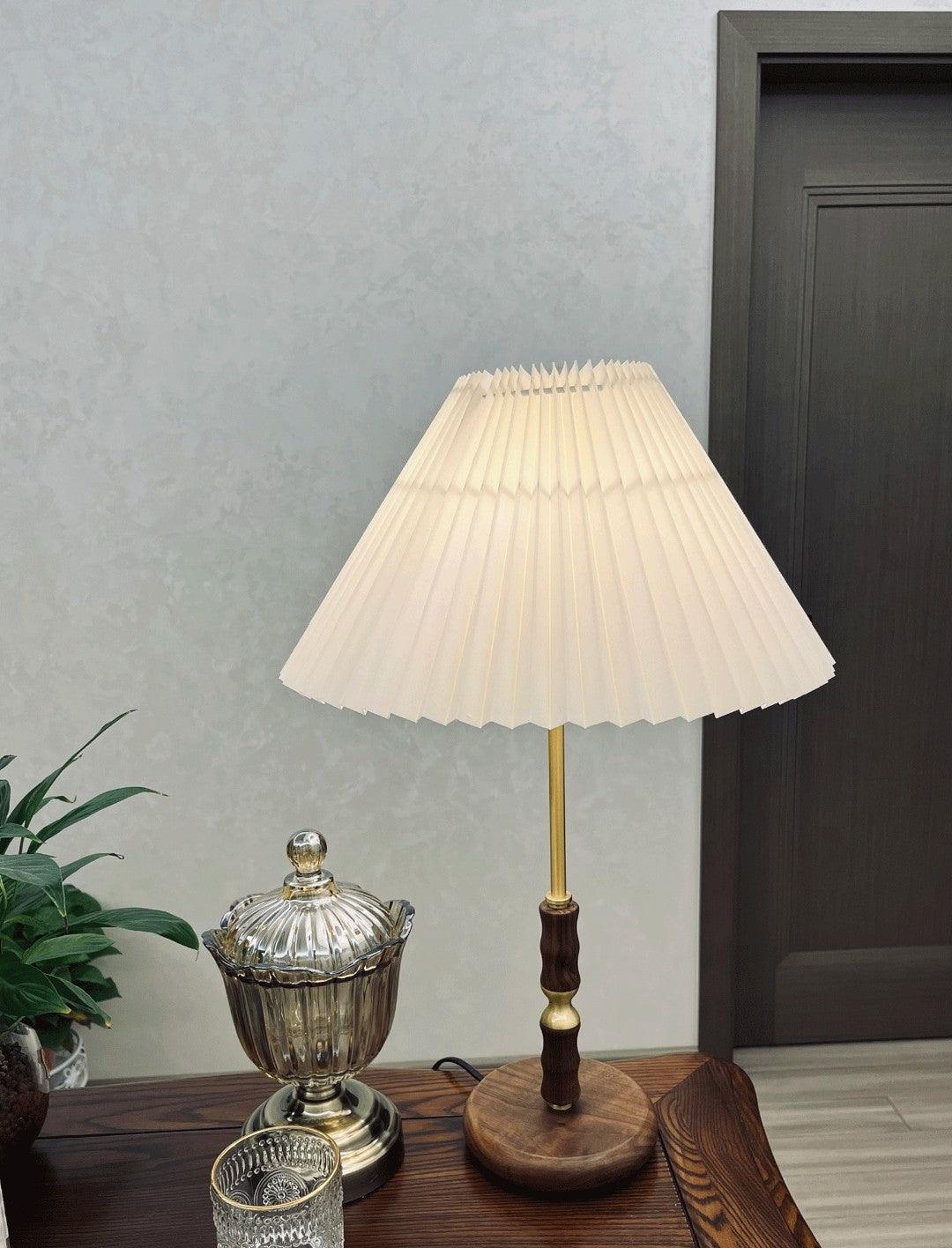 Accordion Pleat Walnut Table Lamp