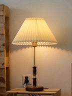 Accordion Pleat Walnut Table Lamp
