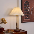 Accordion Pleat Walnut Table Lamp