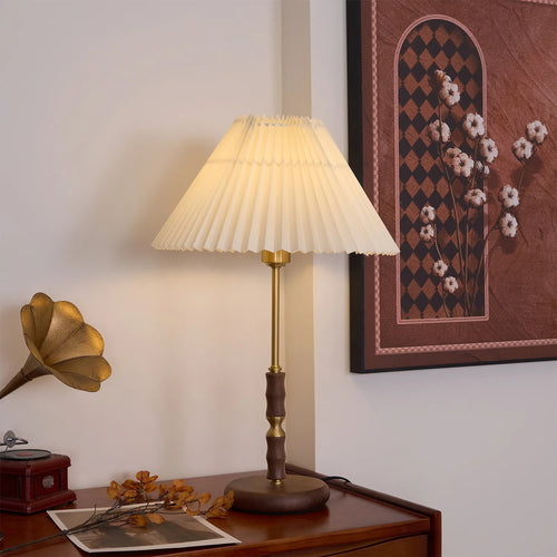 Accordion Pleat Walnut Table Lamp
