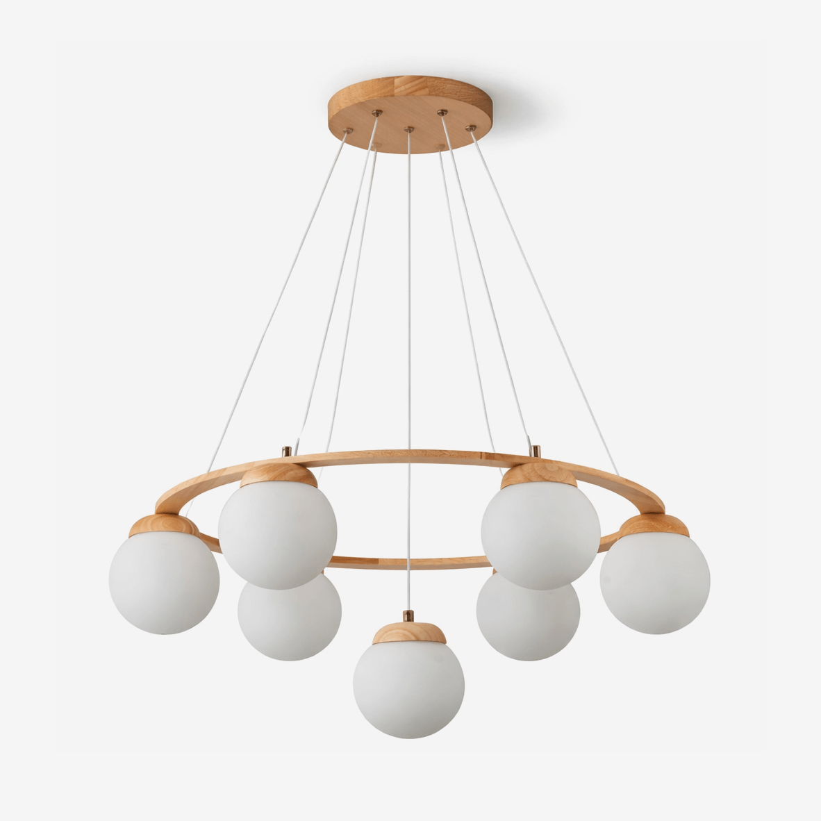 Wood Ring Frosted Globe Chandelier