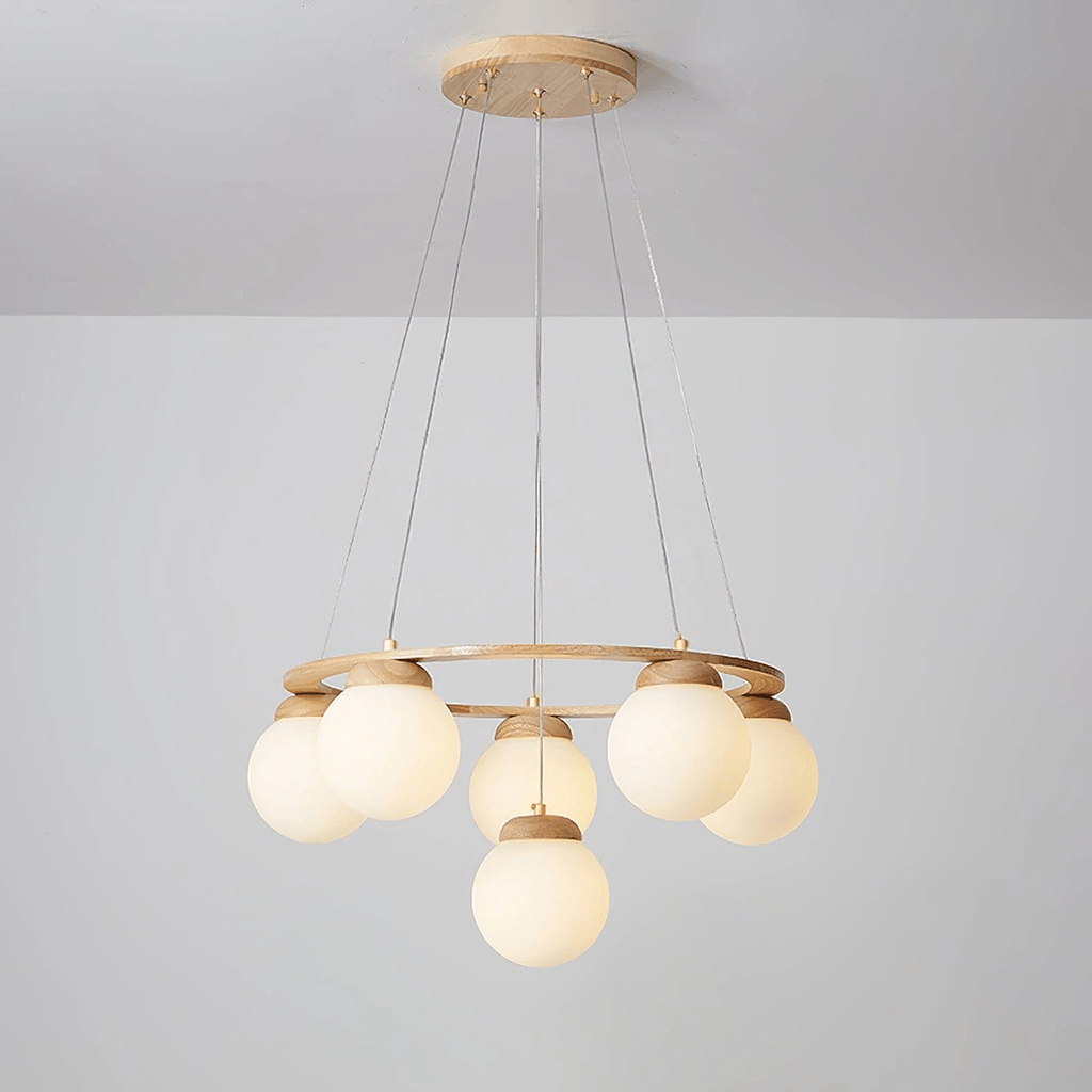 Wood Ring Frosted Globe Chandelier