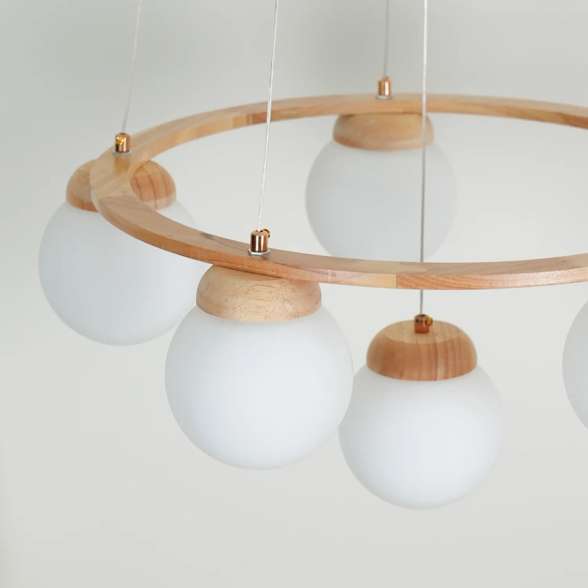 Wood Ring Frosted Globe Chandelier