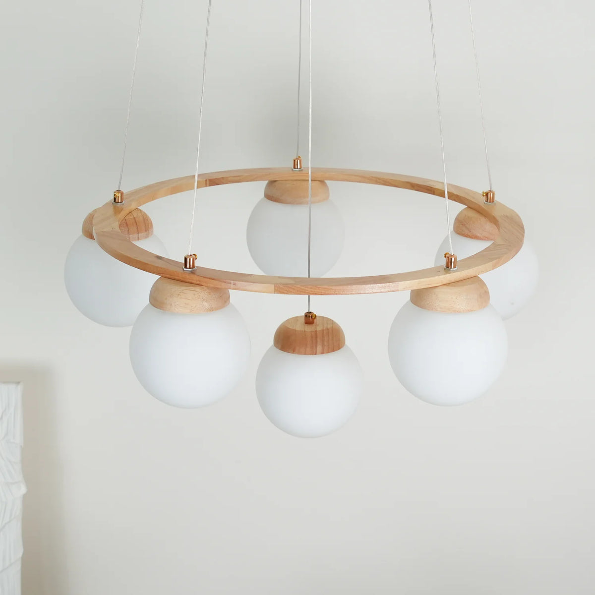 Wood Ring Frosted Globe Chandelier