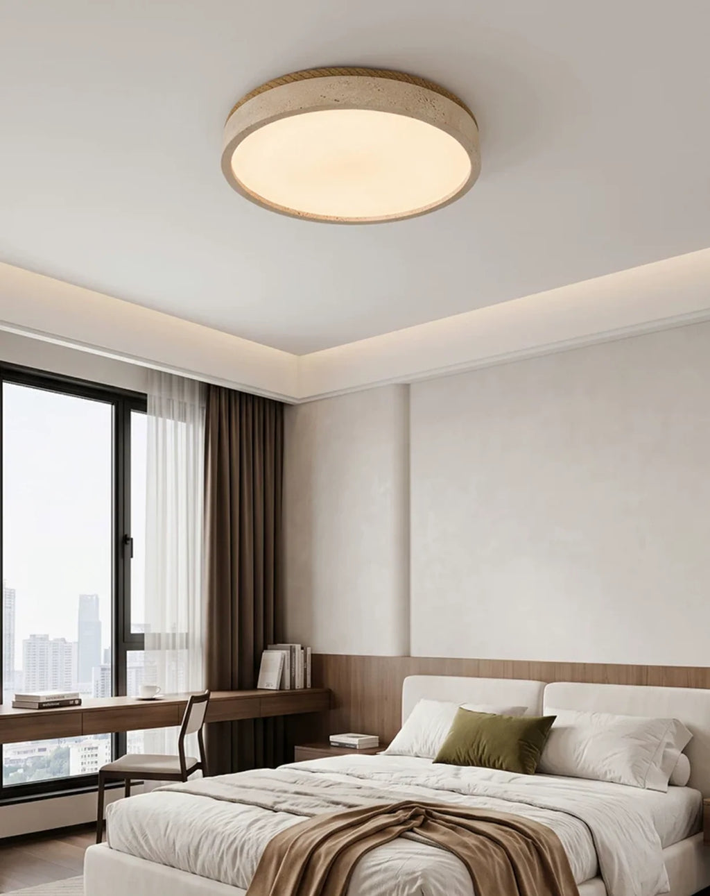 Halo Travertine Flush Mount Light