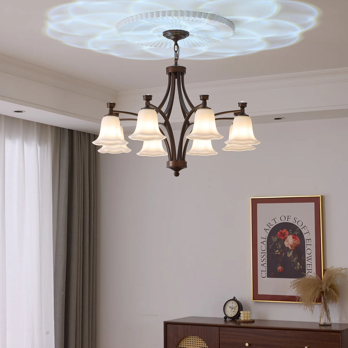 Bronze Bell Glass Chandelier