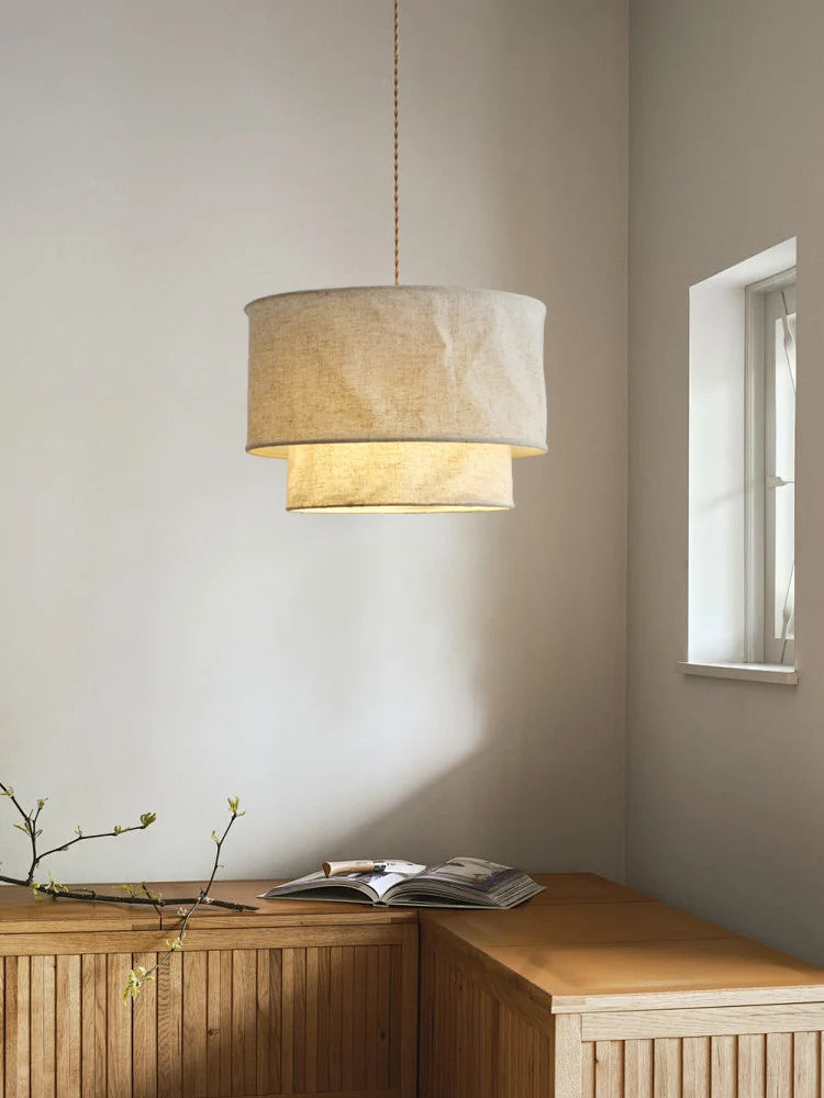 Flax Linen Drum Pendant Lamp