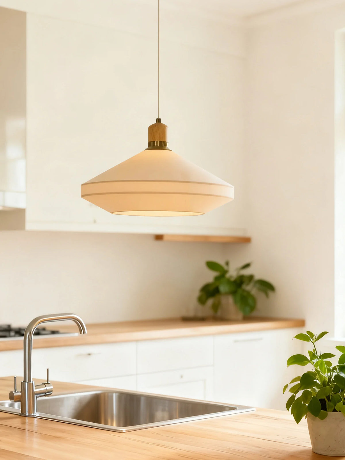 Alder Wood-Cap Fabric Pendant Lamp