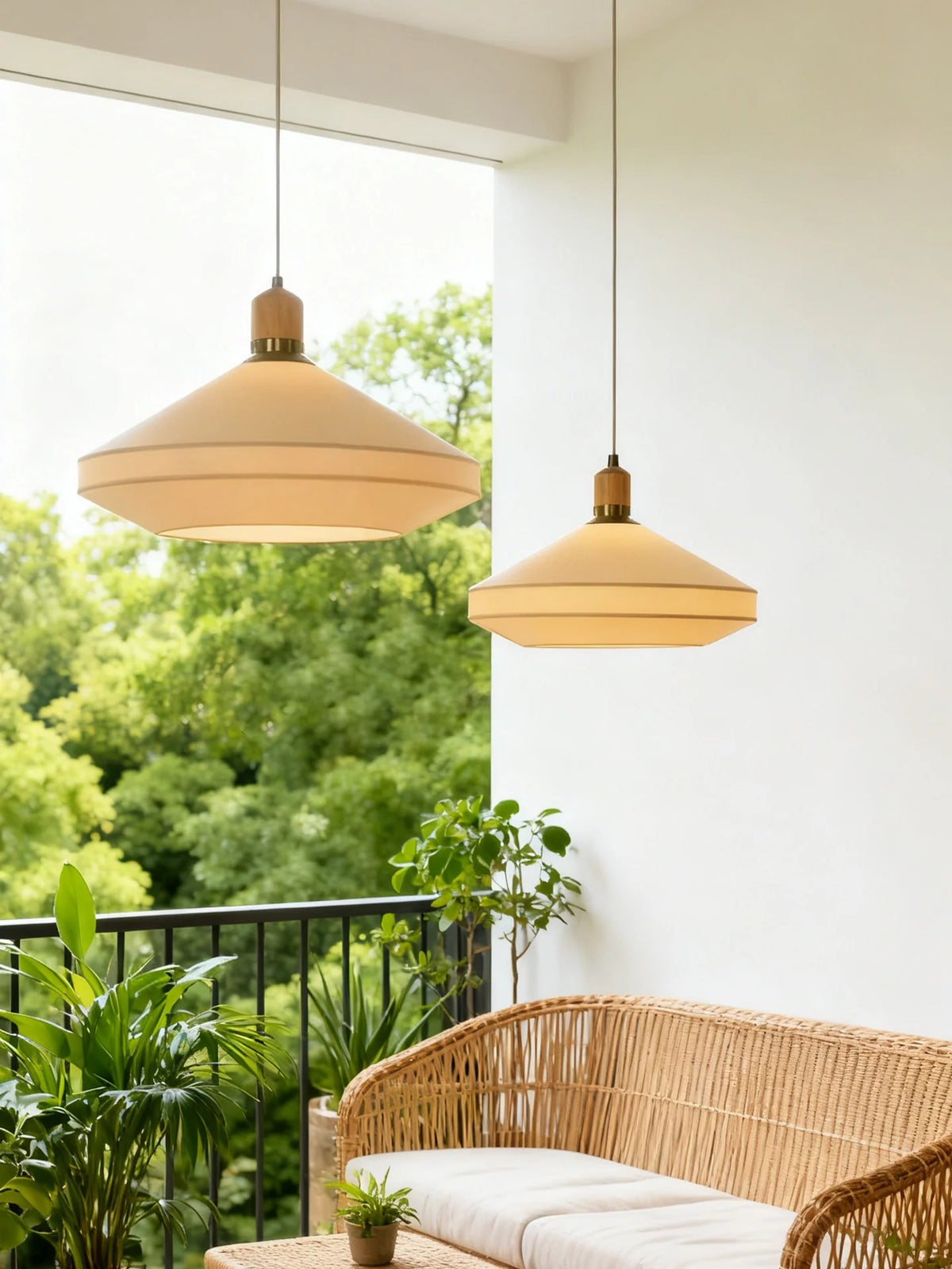 Alder Wood-Cap Fabric Pendant Lamp