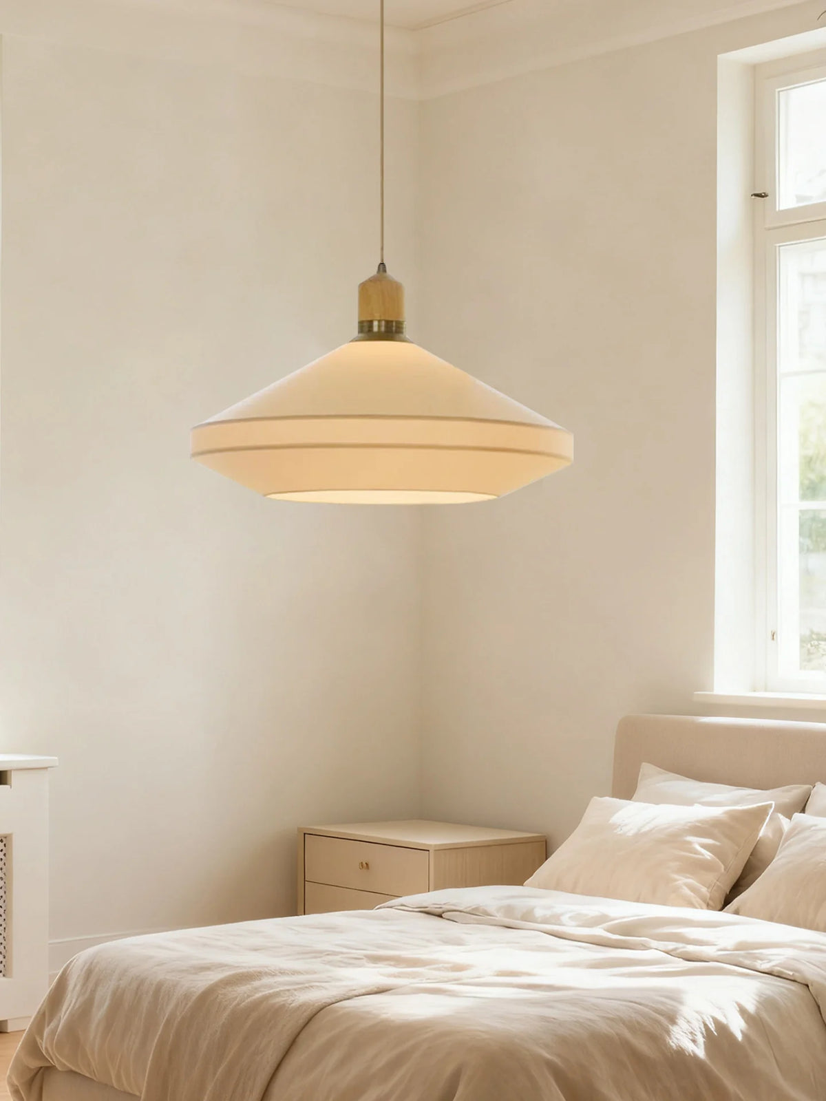 Alder Wood-Cap Fabric Pendant Lamp