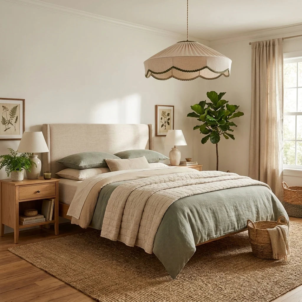 Sage Pleated Linen Pendant Lamp