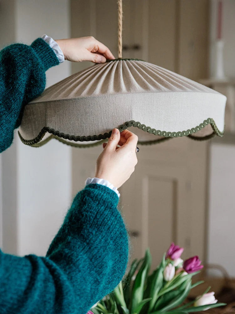 Sage Pleated Linen Pendant Lamp