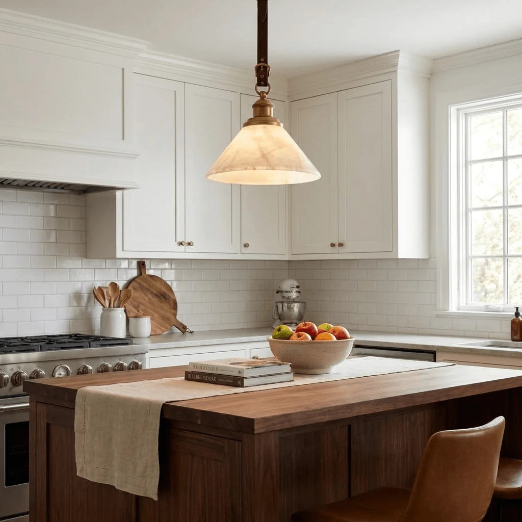 Camden Leather Strap Alabaster Pendant Lamp