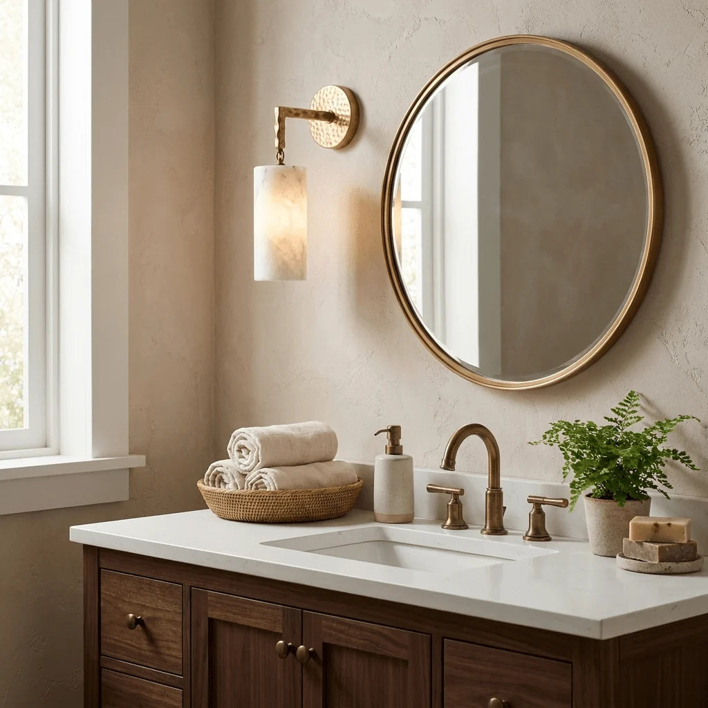 Anvil Hammered Alabaster Wall Sconce