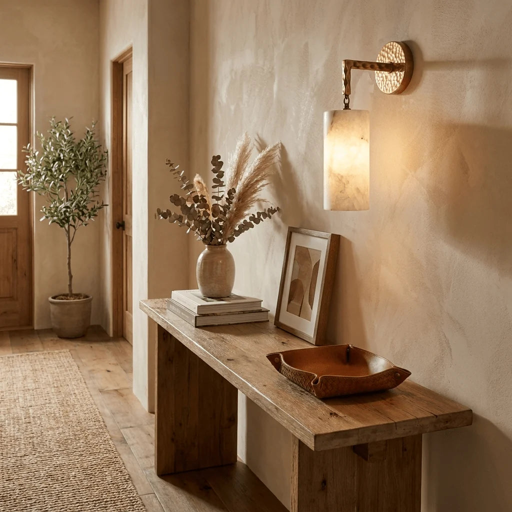 Anvil Hammered Alabaster Wall Sconce