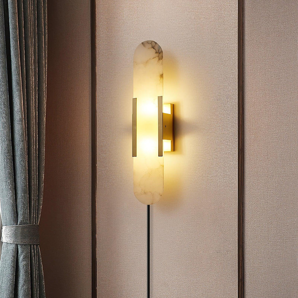 Oblong Alabaster Plug-in Wall Sconce