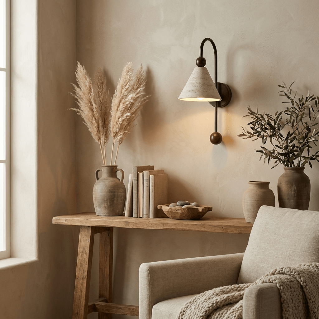 Cone Travertine Arc Sconce