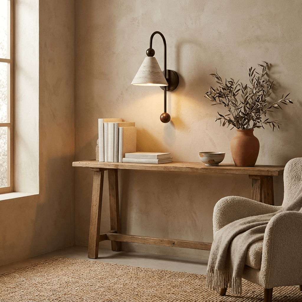 Cone Travertine Arc Sconce