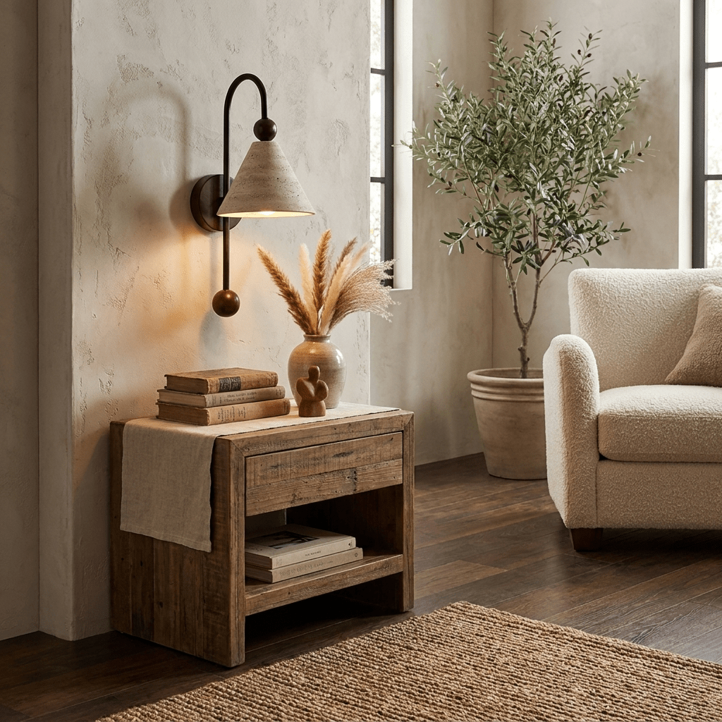 Cone Travertine Arc Sconce