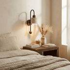 Ribbed Travertine Arc Sconce