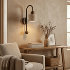Ribbed Travertine Arc Sconce