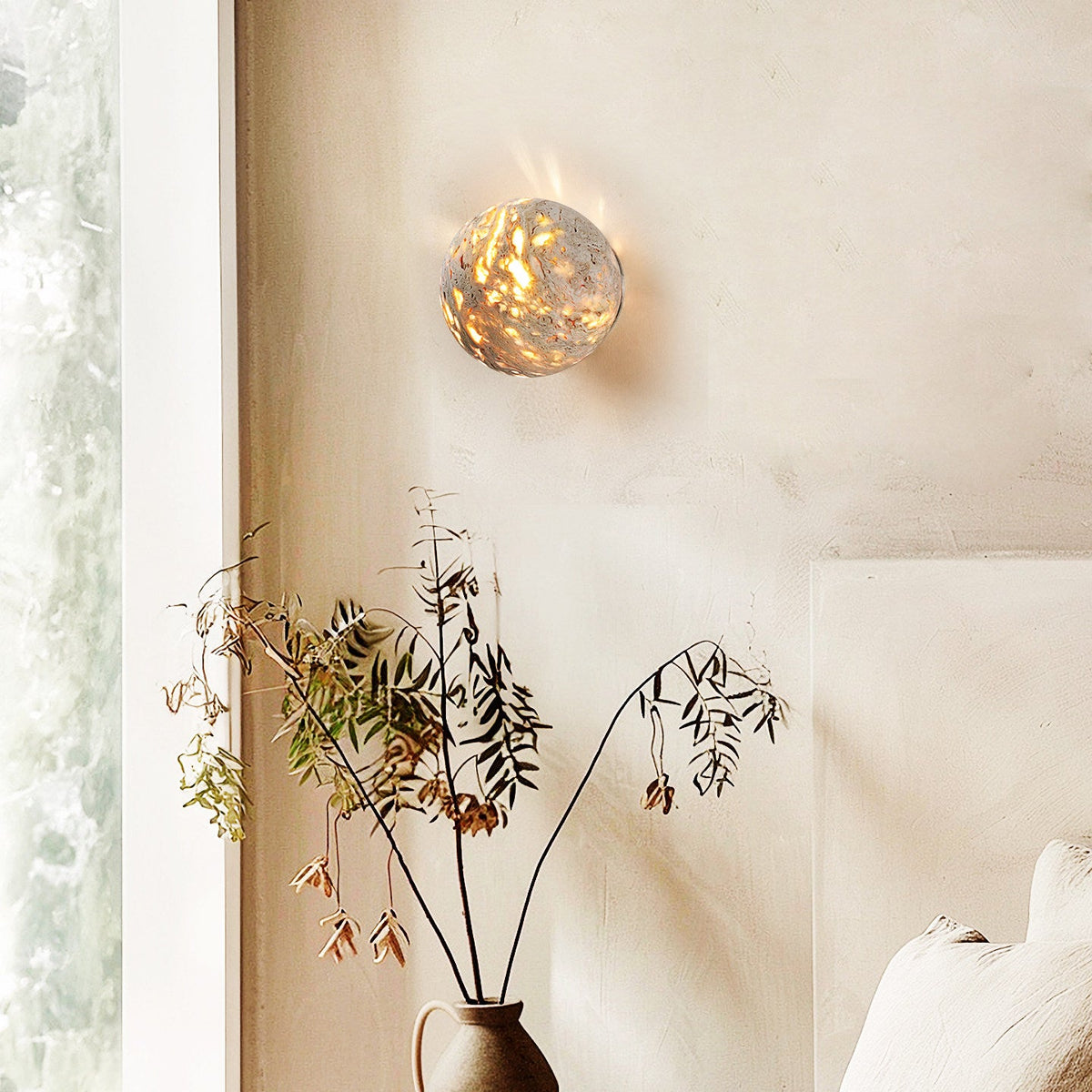 Luma Vein Stone Sphere Wall Light