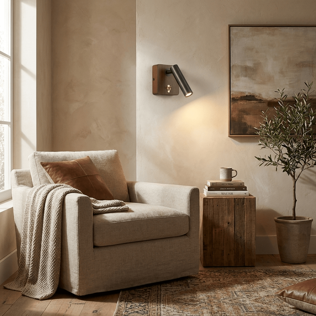 Alder Wood LED Reading Wall Sconce