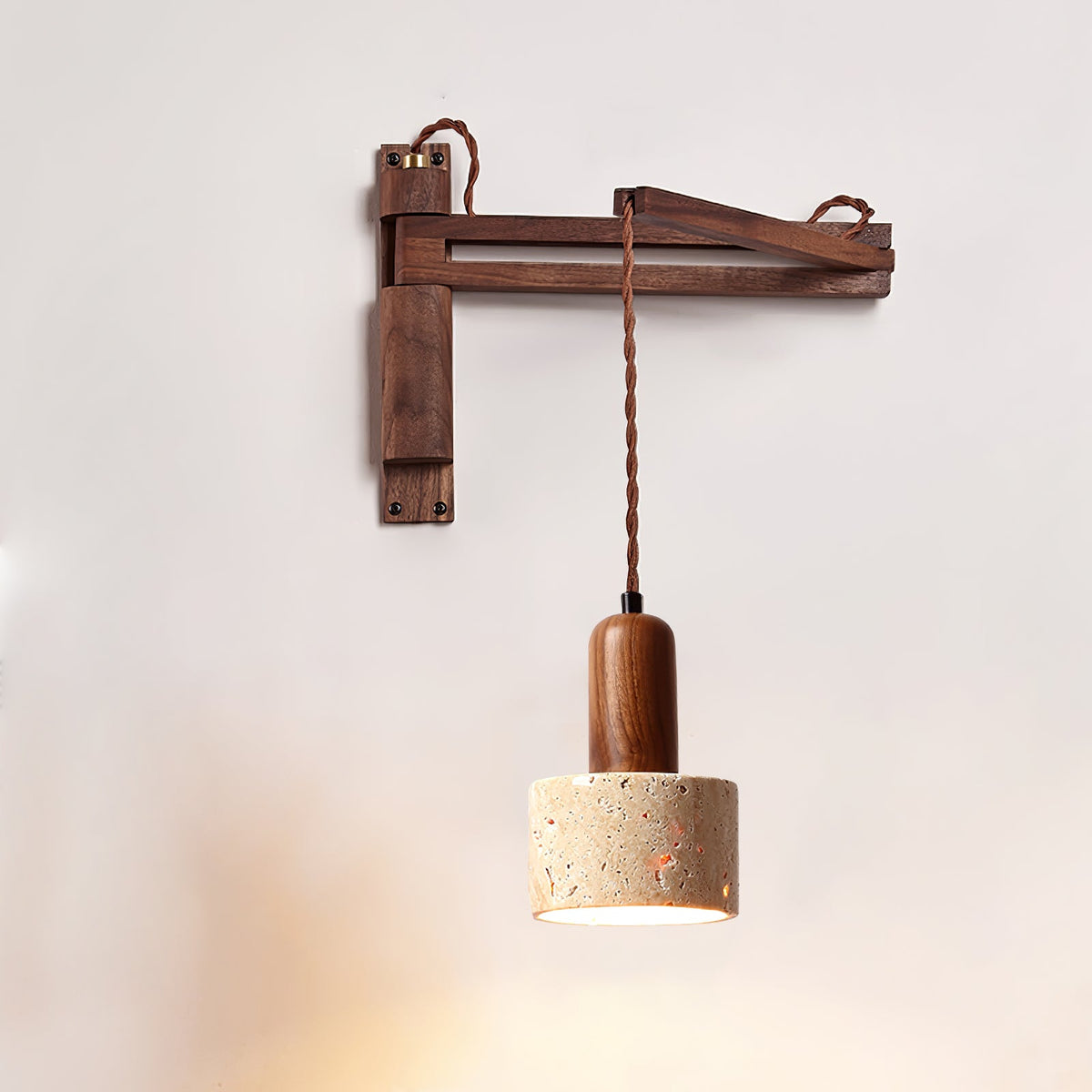 Model A ∅ 4.7″ x H 6.3″ / Yellow Travertine & Walnut Color