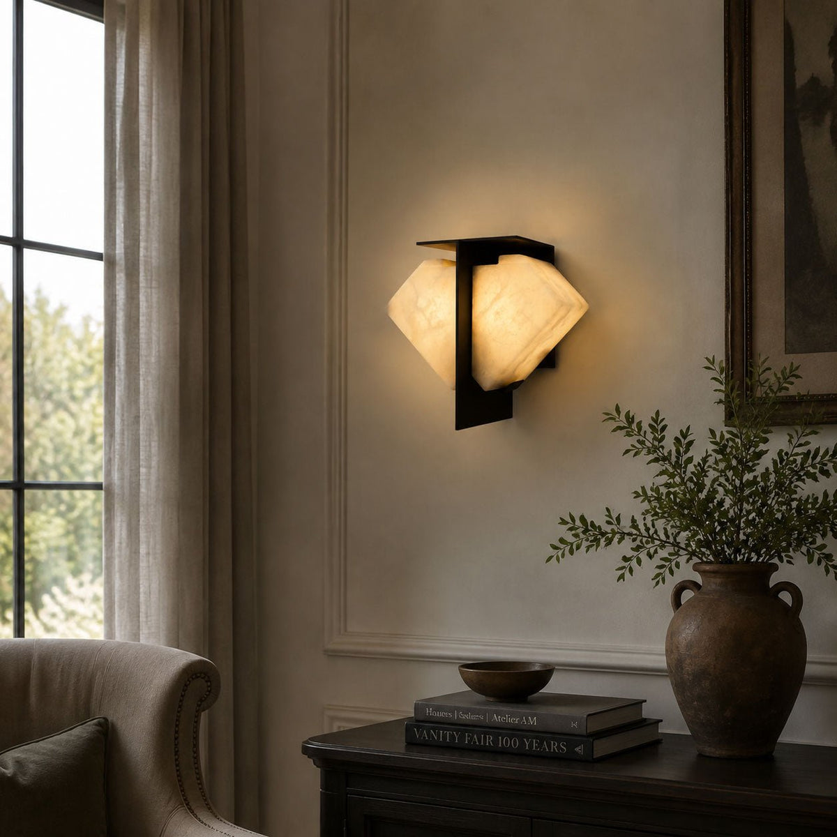 Folded Halo Alabaster Wall Sconce