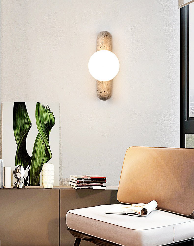 Travertine Column Globe Wall Sconce