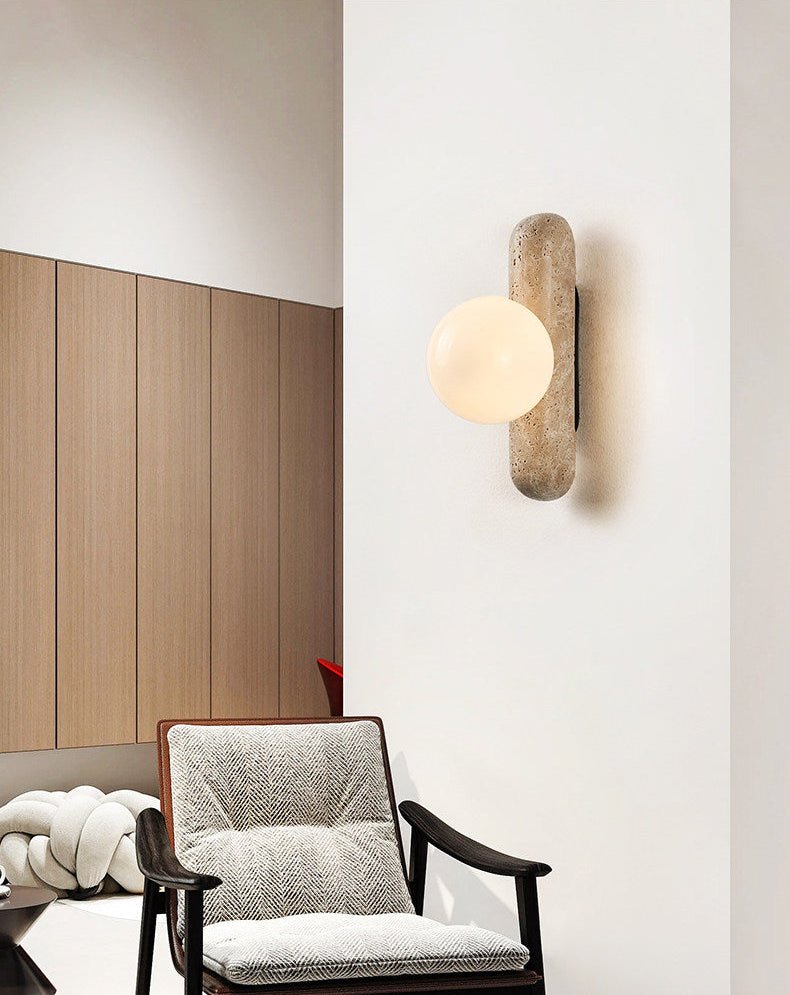 Travertine Column Globe Wall Sconce