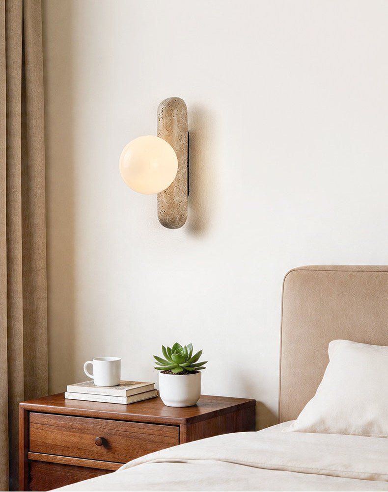Travertine Column Globe Wall Sconce