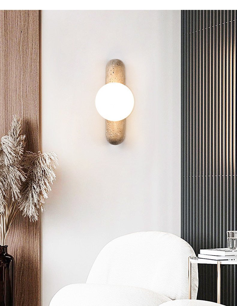 Travertine Column Globe Wall Sconce