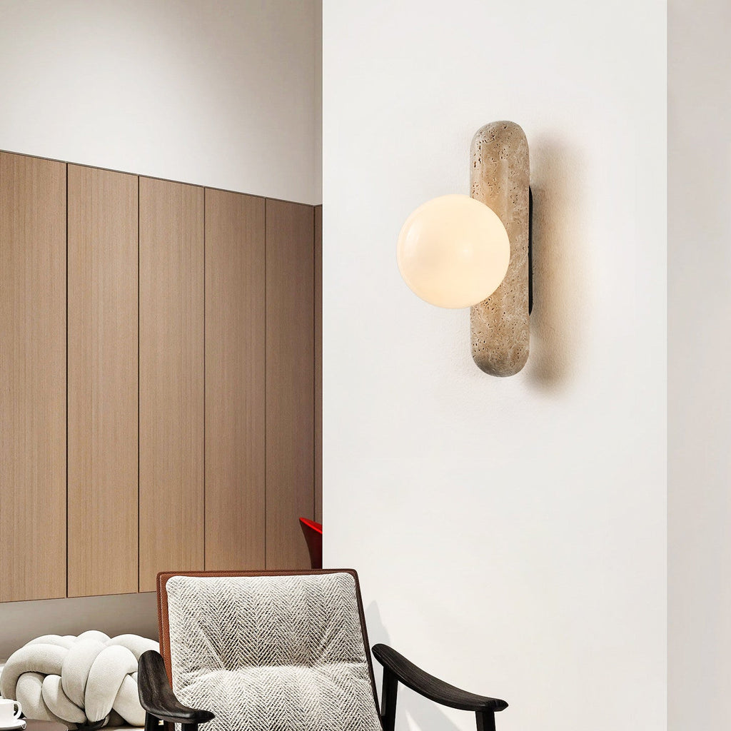 Travertine Column Globe Wall Sconce