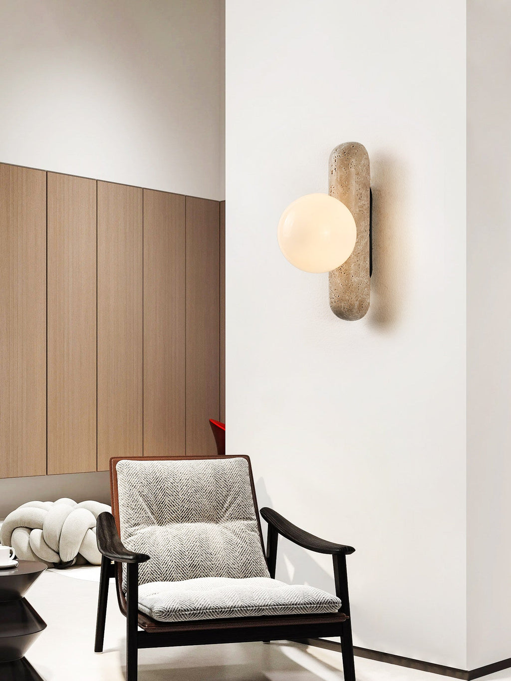 Travertine Column Globe Wall Sconce