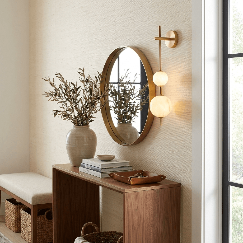 Alabaster Orb Column Wall Sconce