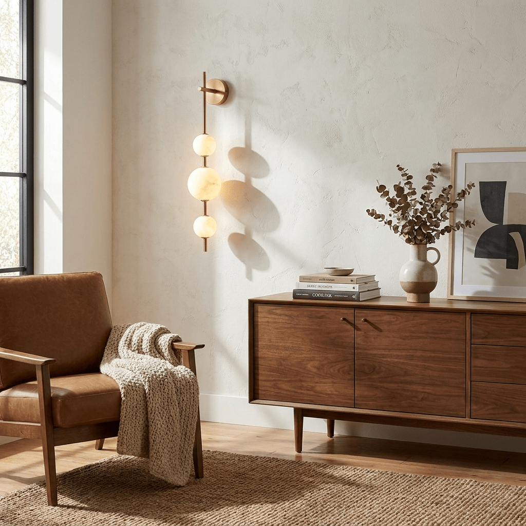 Alabaster Orb Column Wall Sconce