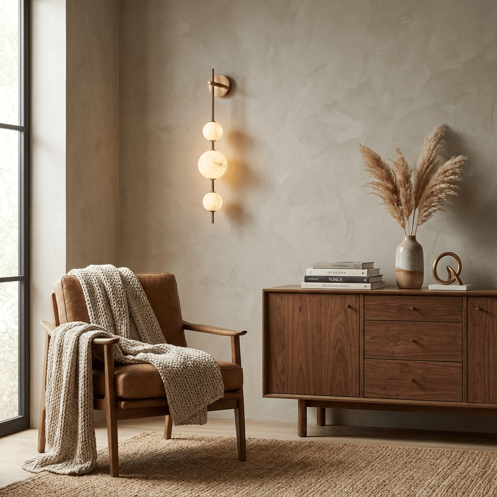 Alabaster Orb Column Wall Sconce