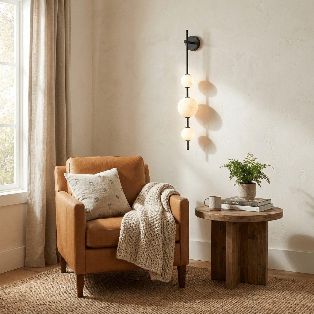 Alabaster Orb Column Wall Sconce
