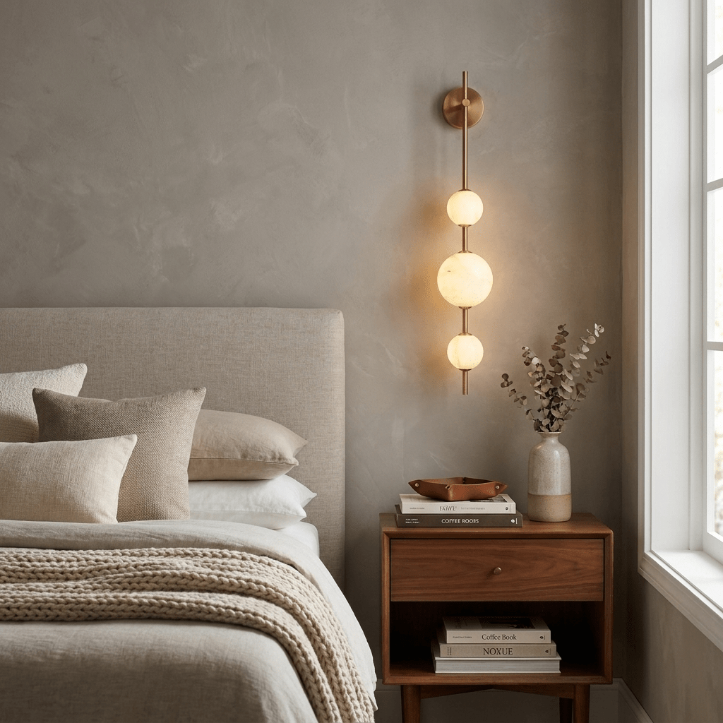Alabaster Orb Column Wall Sconce