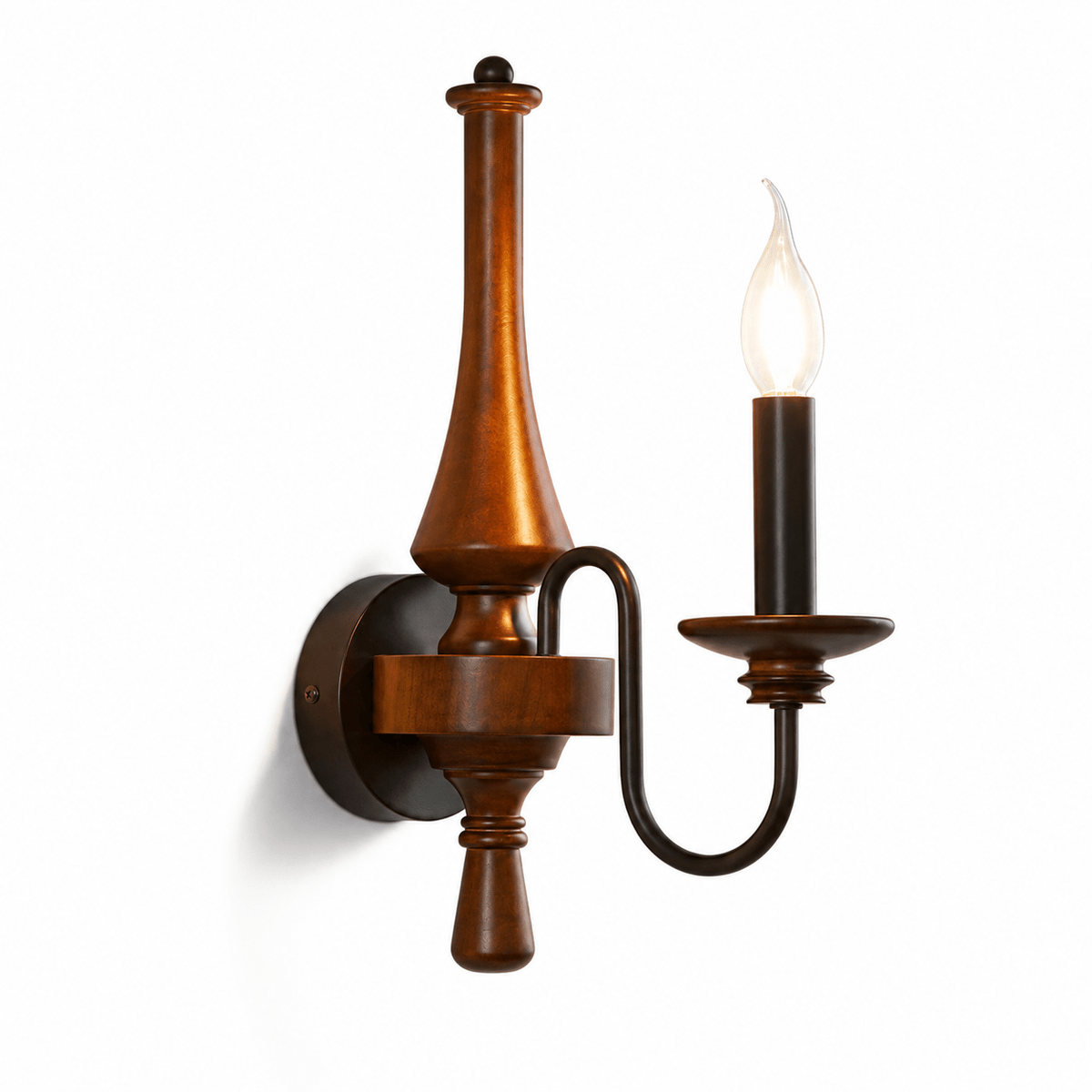Newel Turned Wood Candle Sconce