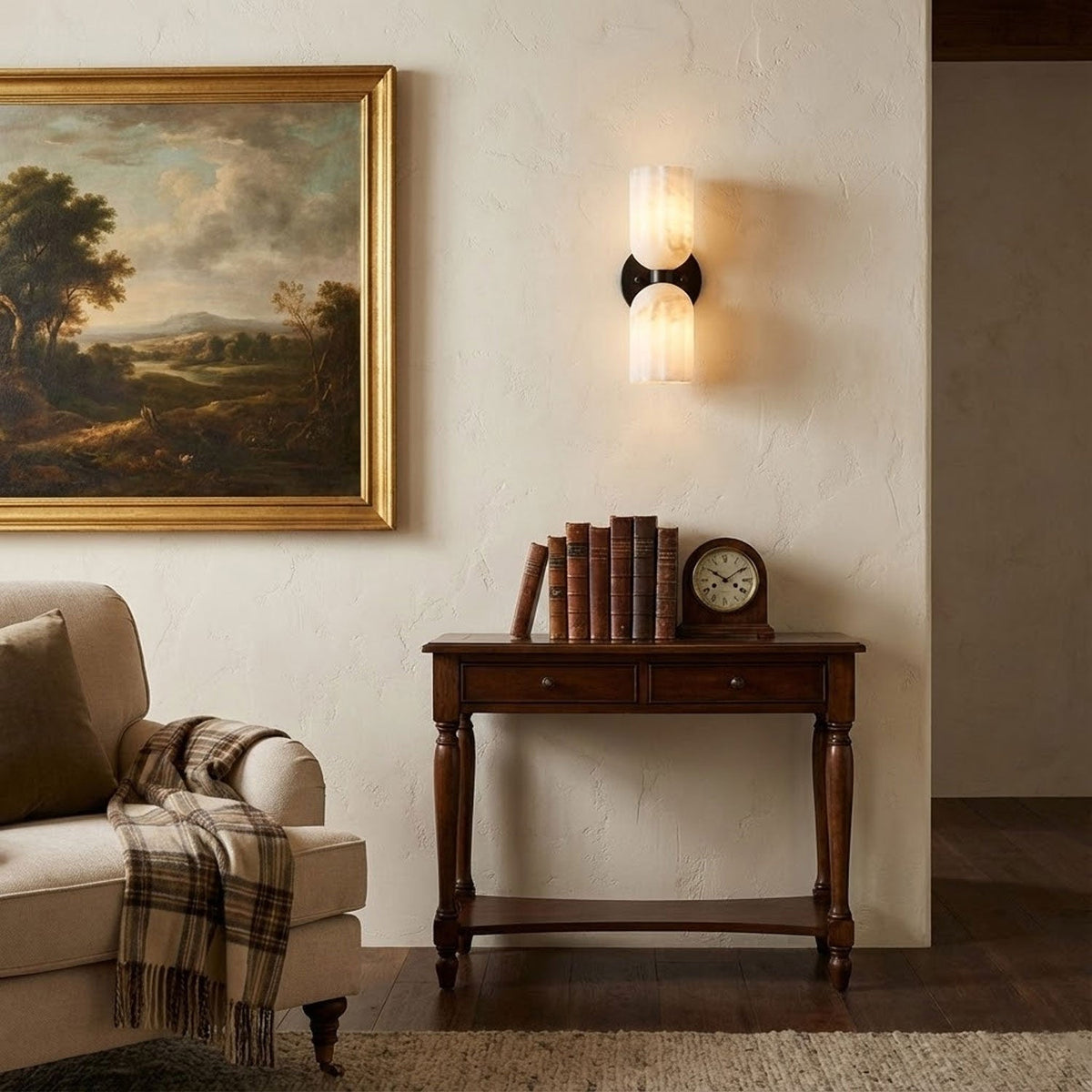Dual Alabaster Ribbed Wall Sconce