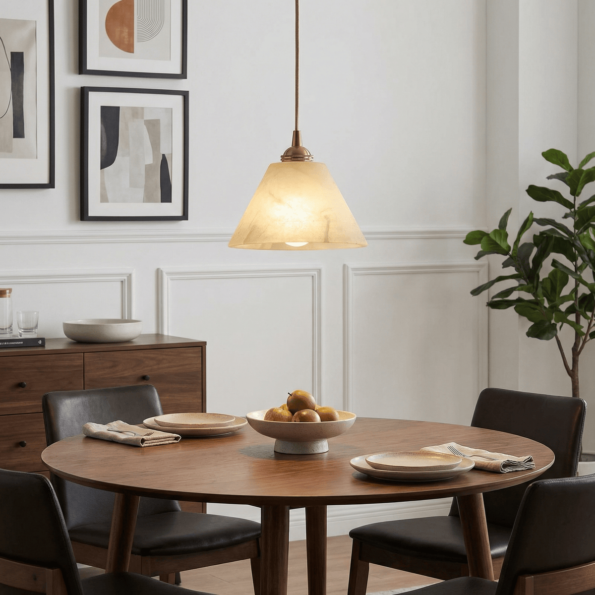 Conical Alabaster Brass Pendant Lamp