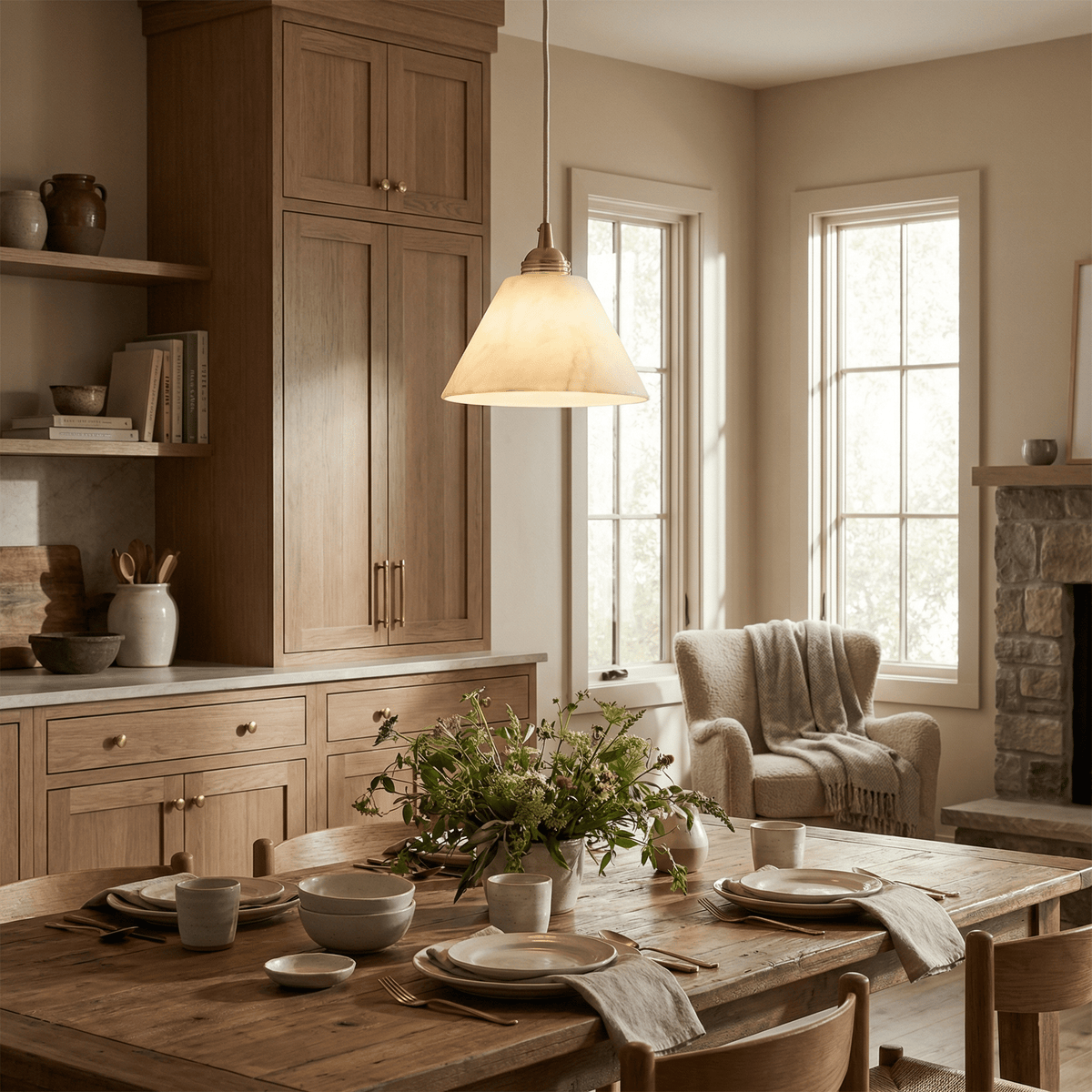 Conical Alabaster Brass Pendant Lamp