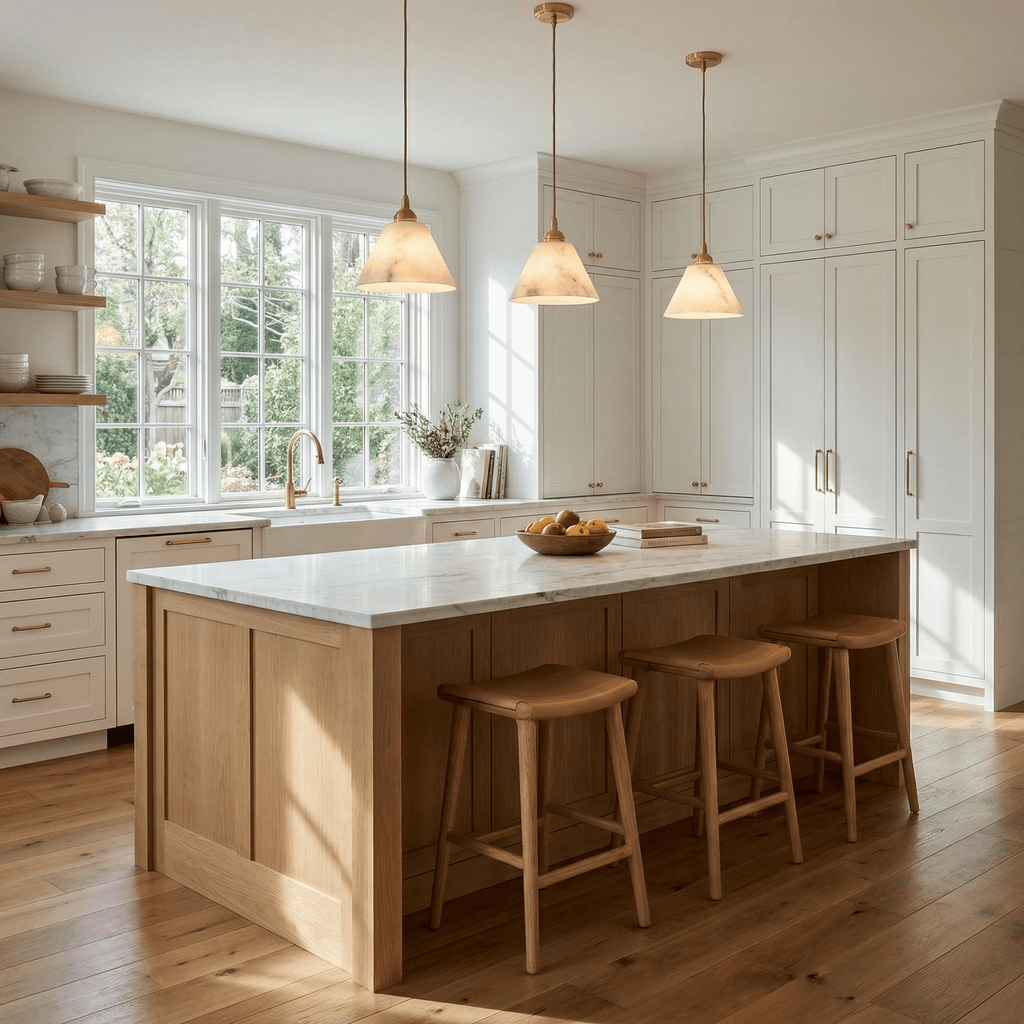 Conical Alabaster Brass Pendant Lamp