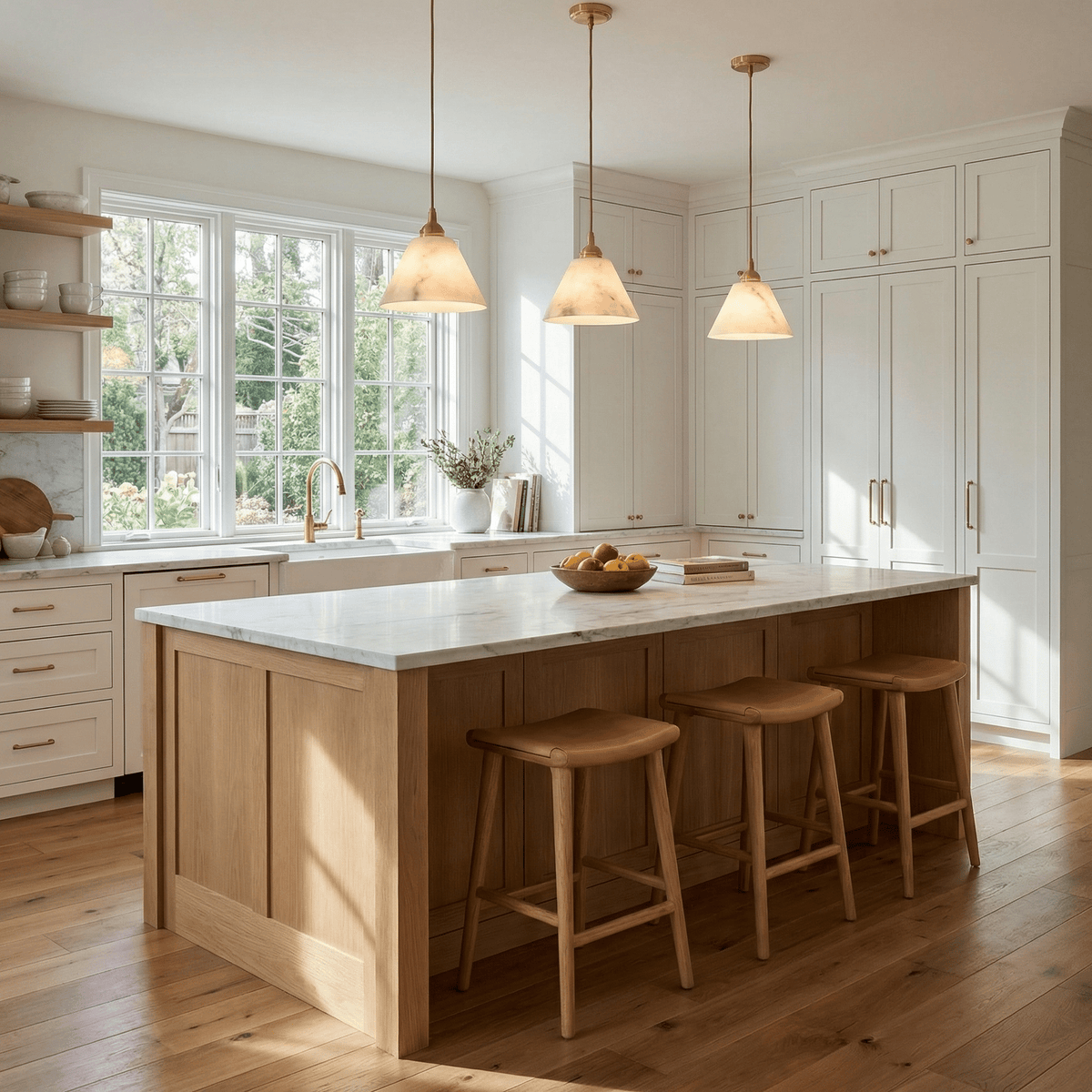 Conical Alabaster Brass Pendant Lamp